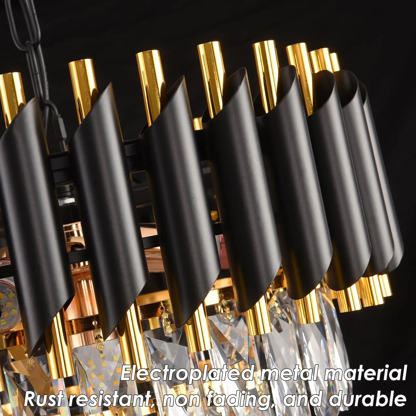 Black & Gold 3-Tier Crystal Chandelier – Modern Flush Mount Pendant Light Fixture