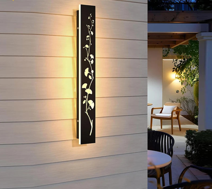 Outdoor Waterproof Stainless Steel Wall Light – Modern Lotus Pattern Long Wall Lamp for Garden, Courtyard, Villa, Garage