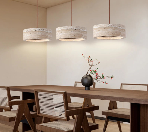 Japanese Wabi Sabi Cave Stone Pendant Lamp – Travertine Stone LED Chandelier for Kitchen Island, Restaurant, Bedroom & Home Decor