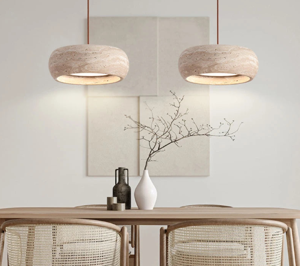 Japanese Wabi Sabi Cave Stone Pendant Lamp – Travertine Stone LED Chandelier for Kitchen Island, Restaurant, Bedroom & Home Decor