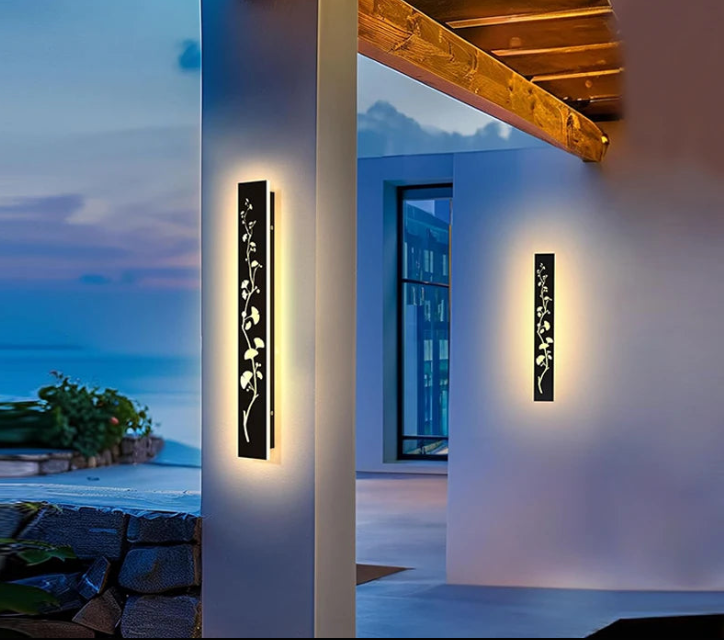 Outdoor Waterproof Stainless Steel Wall Light – Modern Lotus Pattern Long Wall Lamp for Garden, Courtyard, Villa, Garage