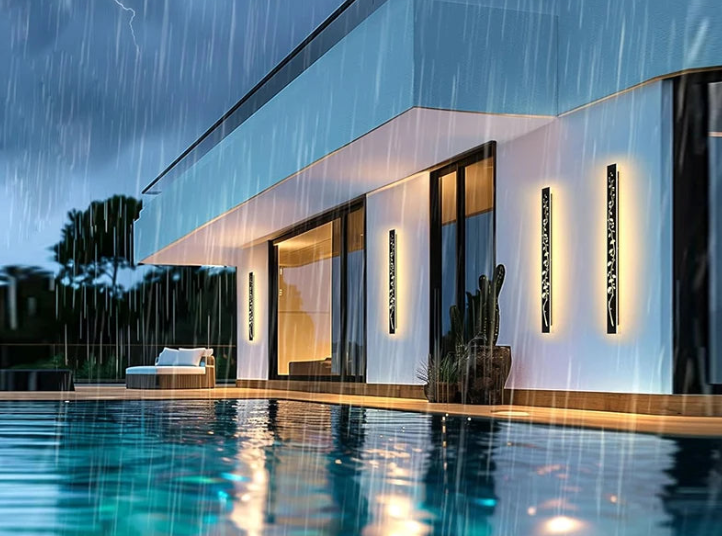 Outdoor Waterproof Stainless Steel Wall Light – Modern Lotus Pattern Long Wall Lamp for Garden, Courtyard, Villa, Garage