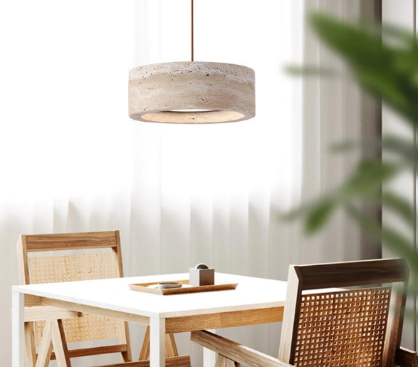 Japanese Wabi Sabi Cave Stone Pendant Lamp – Travertine Stone LED Chandelier for Kitchen Island, Restaurant, Bedroom & Home Decor