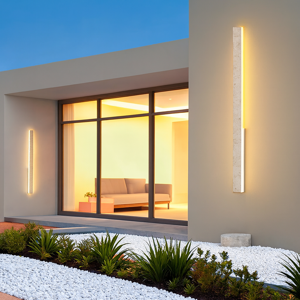 Outdoor Garden Wall Lamp – Yellow Natural Stone Long Strip Waterproof Lighting for Villa, Courtyard, Terrace