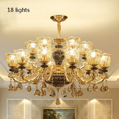French Luxury Crystals Chandelier – Minimalist Ceramic and Crystal Ceiling Lamp for Living Room, Bedroom, Villa