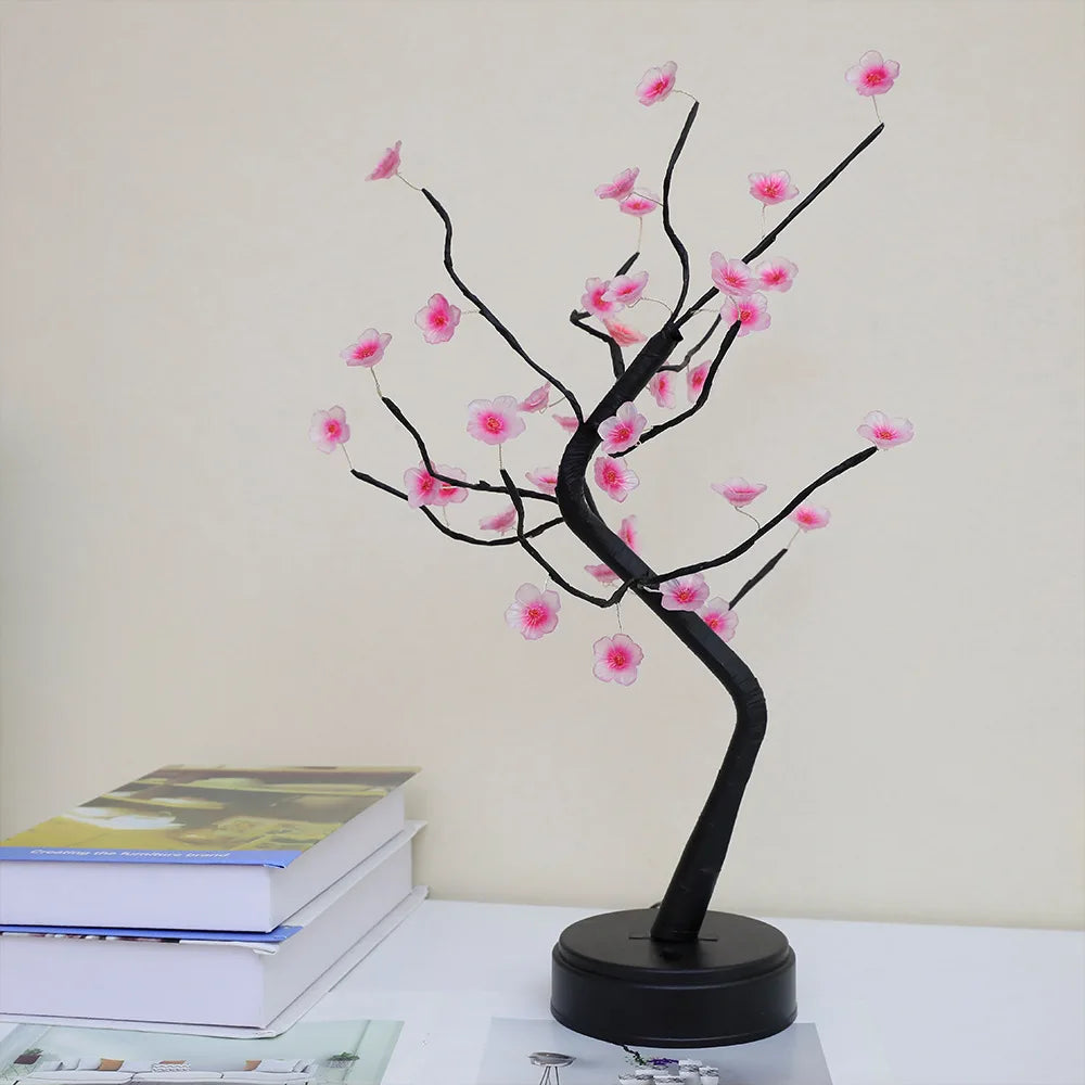 USB or Battery Powered Cherry Blossom LED Tree Lamp – Warm White Decorative Bonsai Light for Home and Bedroom