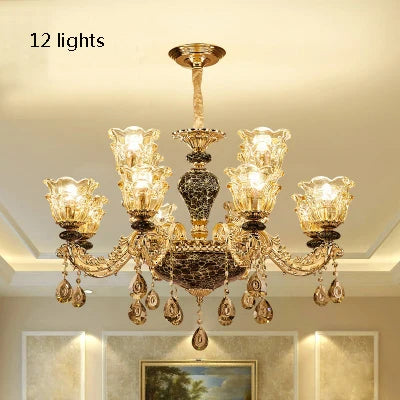 French Luxury Crystals Chandelier – Minimalist Ceramic and Crystal Ceiling Lamp for Living Room, Bedroom, Villa