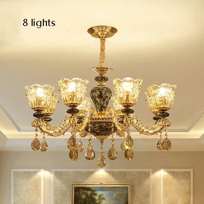 French Luxury Crystals Chandelier – Minimalist Ceramic and Crystal Ceiling Lamp for Living Room, Bedroom, Villa