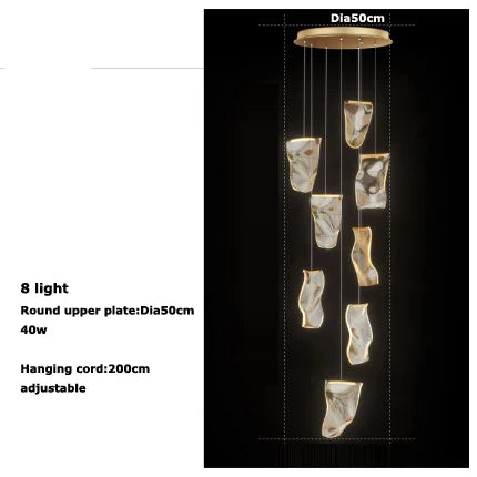 LED Art Paper Iron &amp; Acrylic Designer Chandelier – Modern Gold Hanging Lamp for Foyer, Living Room & Luxury Interiors