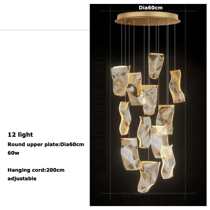 LED Art Paper Iron &amp; Acrylic Designer Chandelier – Modern Gold Hanging Lamp for Foyer, Living Room & Luxury Interiors