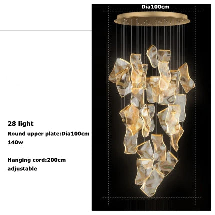 LED Art Paper Iron &amp; Acrylic Designer Chandelier – Modern Gold Hanging Lamp for Foyer, Living Room & Luxury Interiors