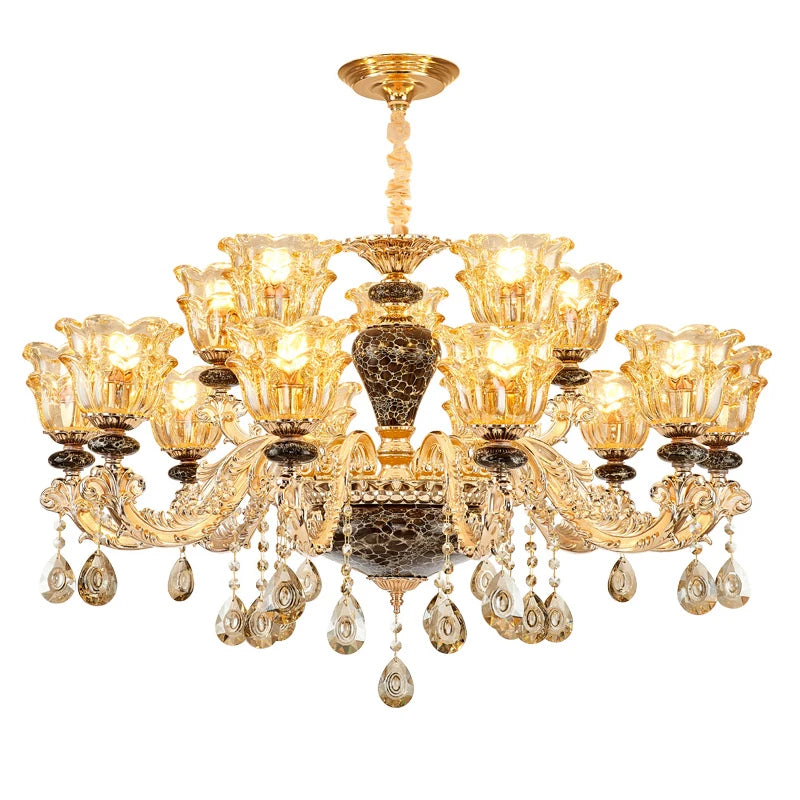 French Luxury Crystals Chandelier – Minimalist Ceramic and Crystal Ceiling Lamp for Living Room, Bedroom, Villa