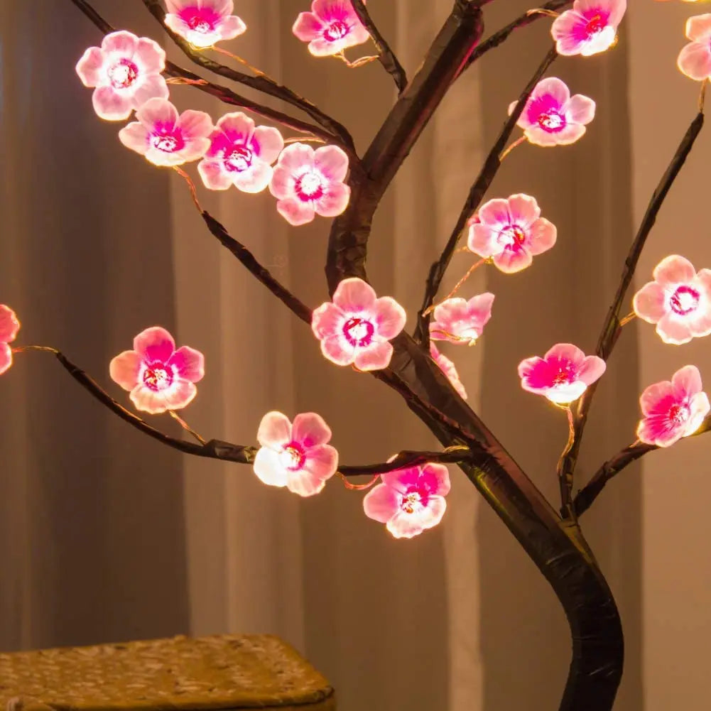 USB or Battery Powered Cherry Blossom LED Tree Lamp – Warm White Decorative Bonsai Light for Home and Bedroom