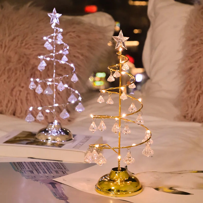 LED Christmas Tree Table Lamp – Modern Crystal Decorative Desk Light for Bedroom and Living Room Holiday Ambience