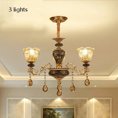 French Luxury Crystals Chandelier – Minimalist Ceramic and Crystal Ceiling Lamp for Living Room, Bedroom, Villa