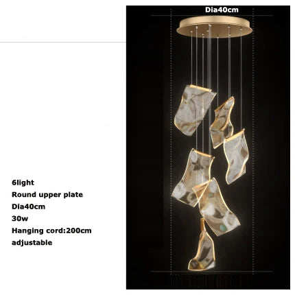 LED Art Paper Iron &amp; Acrylic Designer Chandelier – Modern Gold Hanging Lamp for Foyer, Living Room & Luxury Interiors