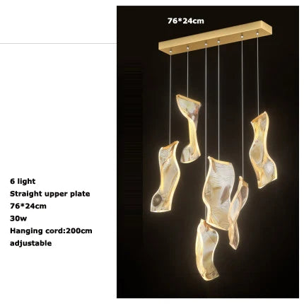 LED Art Paper Iron &amp; Acrylic Designer Chandelier – Modern Gold Hanging Lamp for Foyer, Living Room & Luxury Interiors
