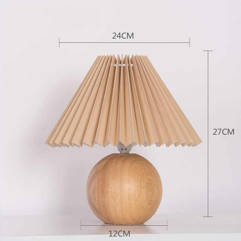 Vintage Pleated Table Lamp – Ceramic Base with LED E27 Tricolor Bulb for Bedroom Decorative Night Lighting