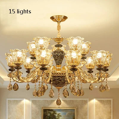 French Luxury Crystals Chandelier – Minimalist Ceramic and Crystal Ceiling Lamp for Living Room, Bedroom, Villa