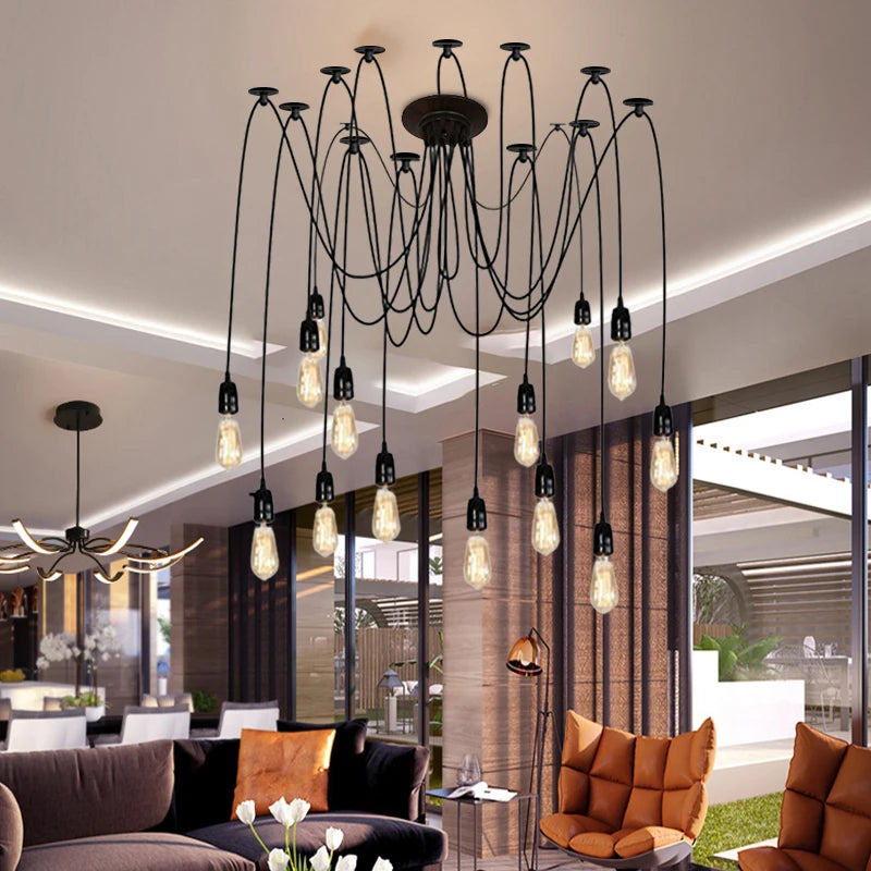 Spider Chandelier E27 LED Pendant Lights – Retro Industrial Ceiling Lamp for Bar, Restaurant & Dining Room