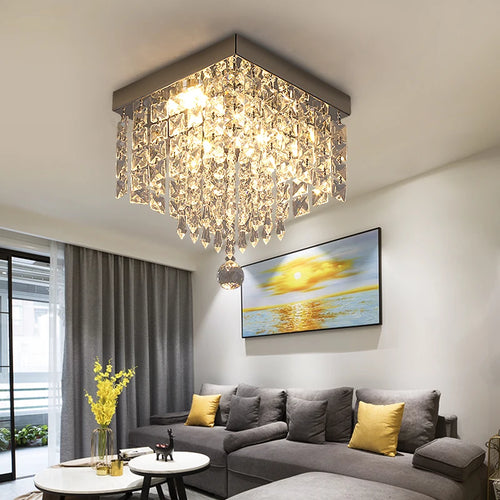 Black & Gold 3-Tier Crystal Chandelier – Modern Flush Mount Pendant Light Fixture