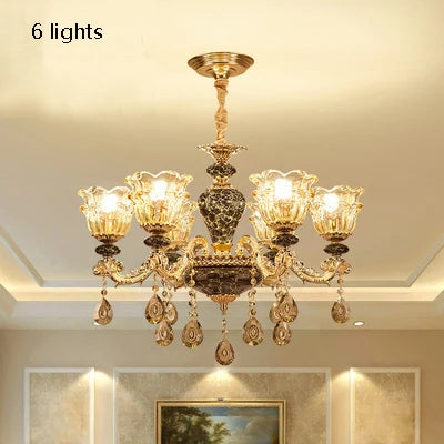 French Luxury Crystals Chandelier – Minimalist Ceramic and Crystal Ceiling Lamp for Living Room, Bedroom, Villa