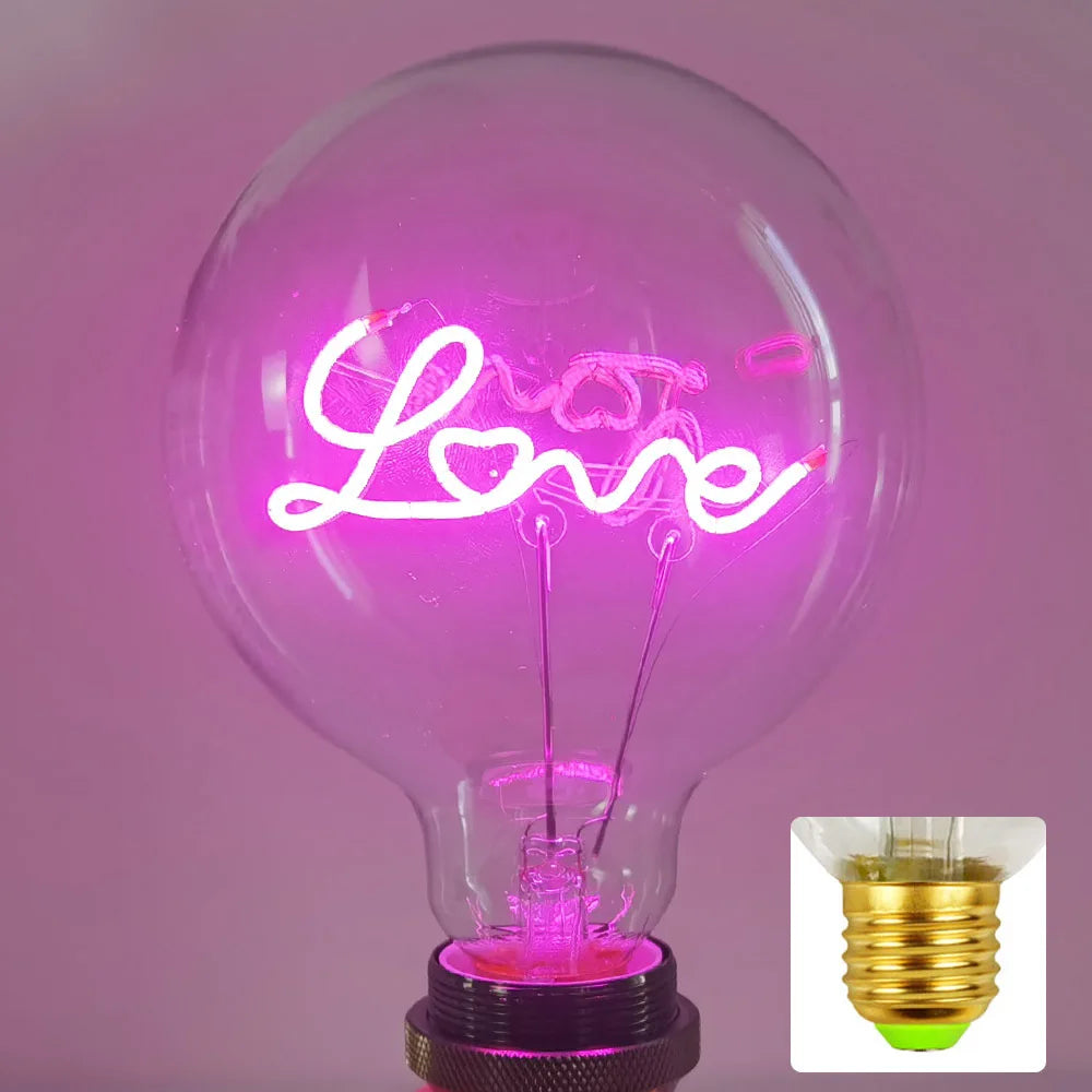LED Filament Letter Bulb G125 LOVE – Warm Ambient Edison Light for Bedroom and Home Décor