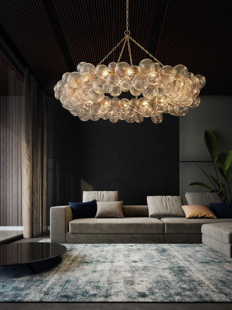 2025 Trendy Glass Bubble Art LED Chandelier – Modern Gold/Chrome Ceiling Light for Living Room Décor