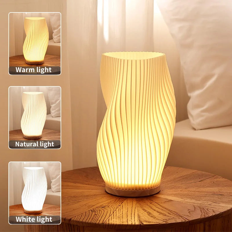 3D Pleated Desk Lamp – Dimmable Bedroom Bedside LED Light with 3 Levels and Atmosphere Design