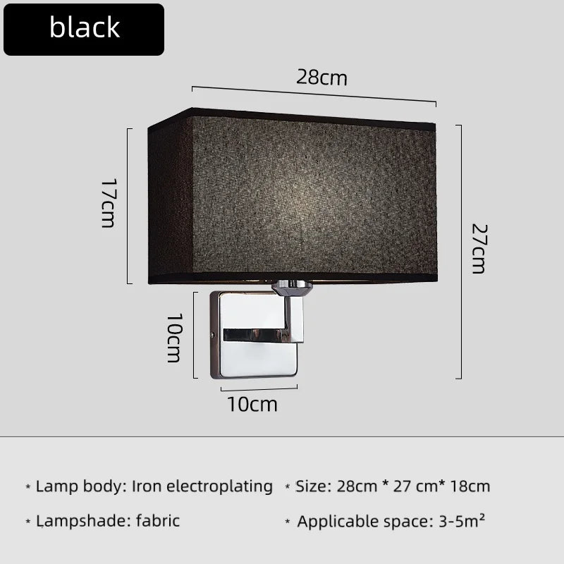 Modern Fabric Wall Lamp with Switch – E27 Bedside Reading Light for Bedroom, Study, and Hotel Interiors