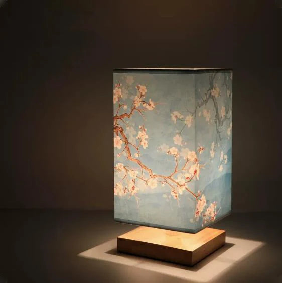 Vintage Chinese Style Wooden Table Lamp – Retro Landscape Painting Desk Light for Bedroom and Artistic Room Decoration