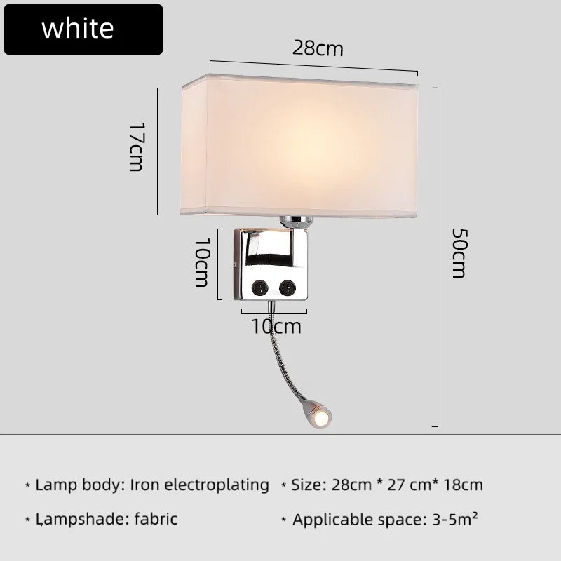 Modern Fabric Wall Lamp with Switch – E27 Bedside Reading Light for Bedroom, Study, and Hotel Interiors