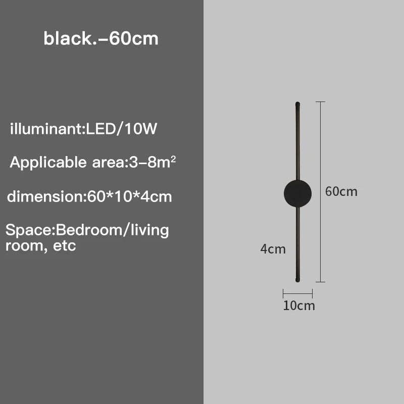 Modern Long LED Wall Lamp – Black I-Shaped Lighting for Bedroom, Living Room & Corridor