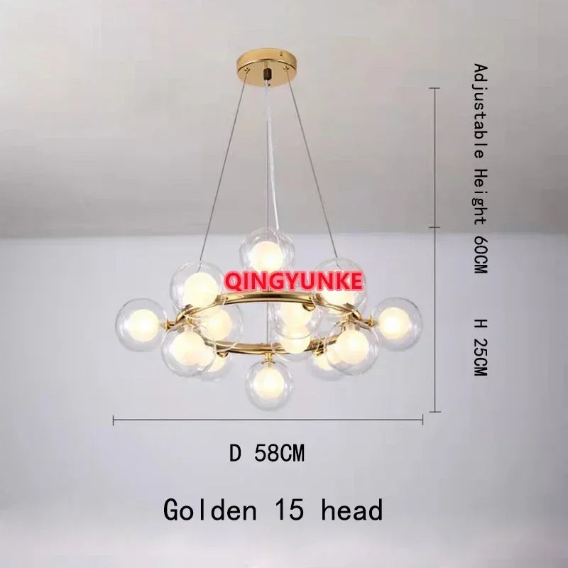 Glass Ball LED Chandelier for Living Room – Modern Nordic Ceiling Lamp & Kitchen Island Pendant Light