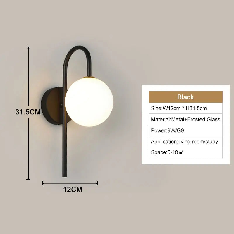 Interior LED Wall Lamp – Modern G9 Frosted Glass Sconce in Black or Gold