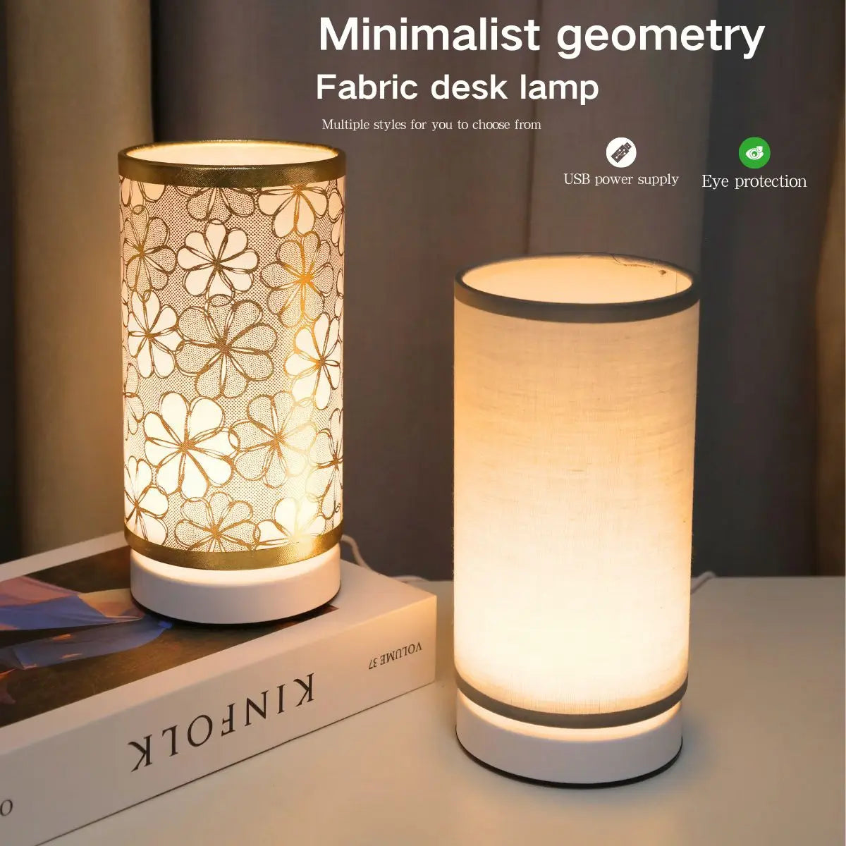 Modern Cylindrical Fabric USB Desk Lamp – Minimalist Bedside and Living Room Decorative Table Light