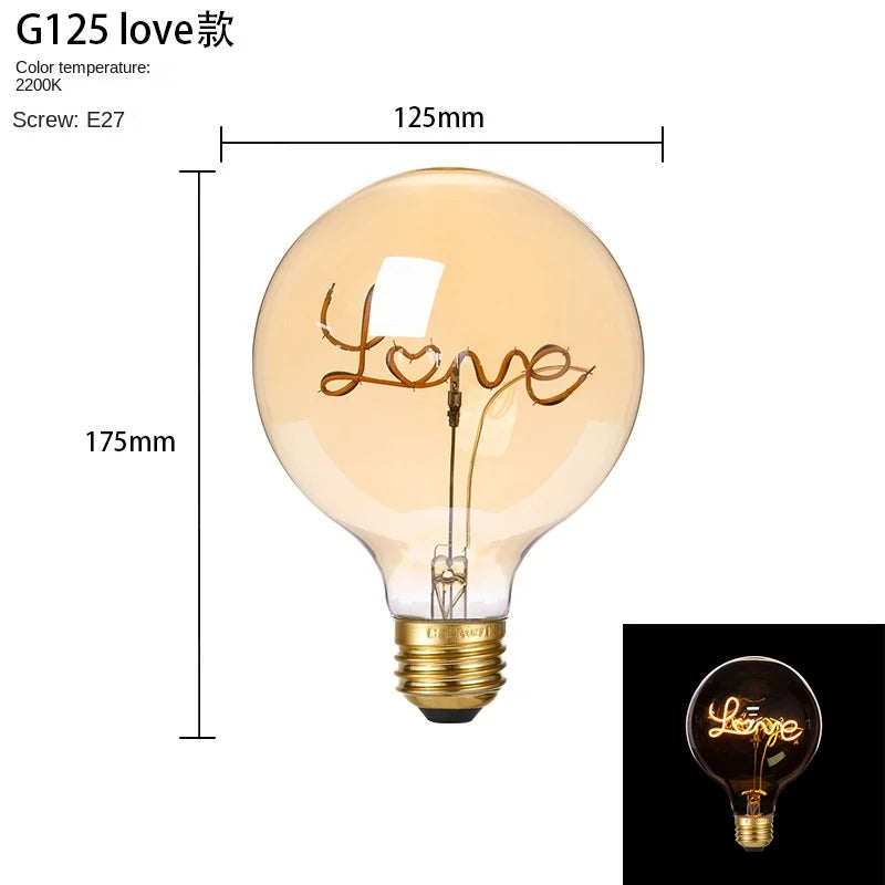 LED Filament Letter Bulb G125 LOVE – Warm Ambient Edison Light for Bedroom and Home Décor