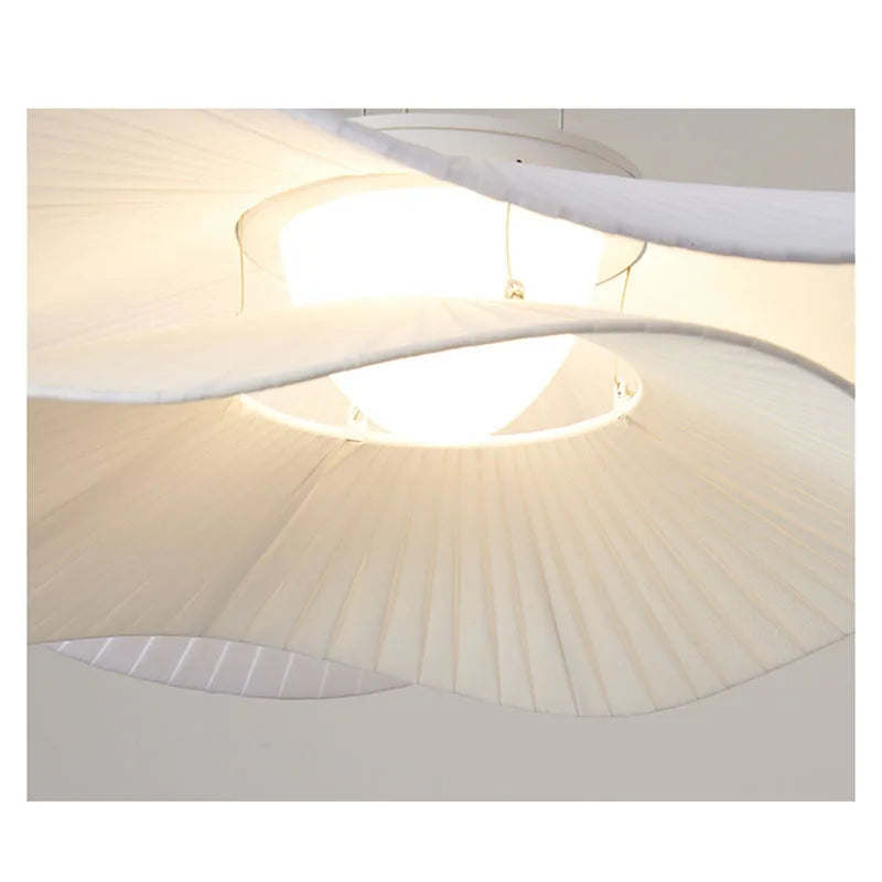White Fabric LED Chandelier – Minimalist Hanging Lamp for Dining Room, Bedroom & Living Spaces