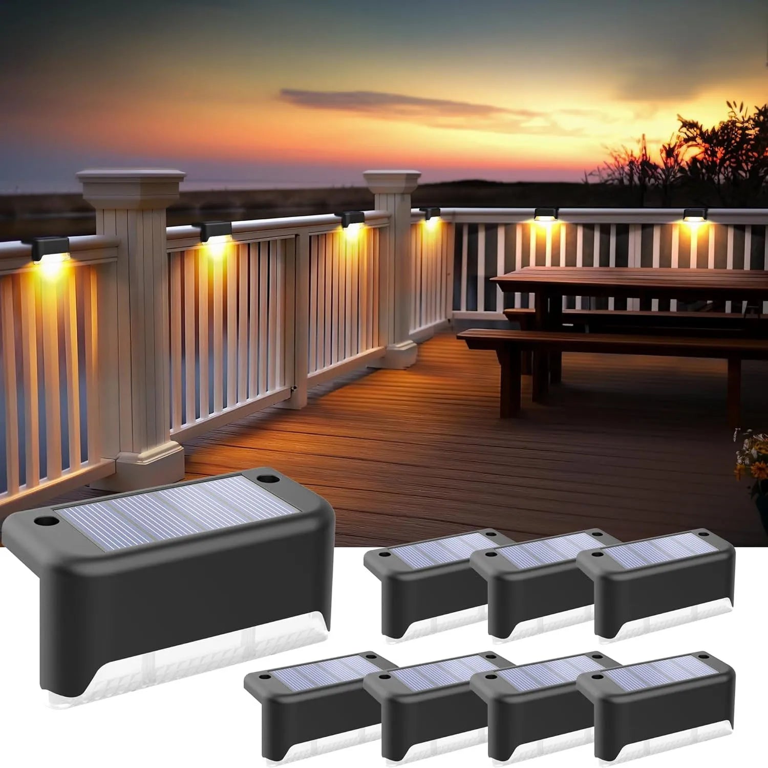 Solar Deck Lights Outdoor – Waterproof Garden, Patio, Stair & Pathway Lighting (1pcs / 4pcs)