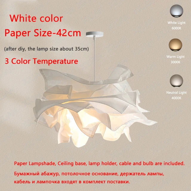 Minimalist Paper Chandelier Lighting – DIY White Pendant Lamp for Bedroom, Living Room & Home Interior (E27 LED)