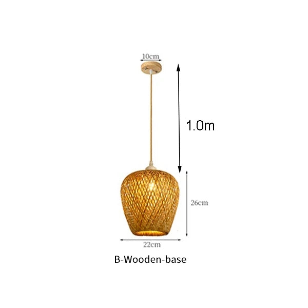 Lomin Bamboo Light Pendant Lamp – Hand-Woven Natural Rattan Wicker Chandelier (E27, 110V / 220V)