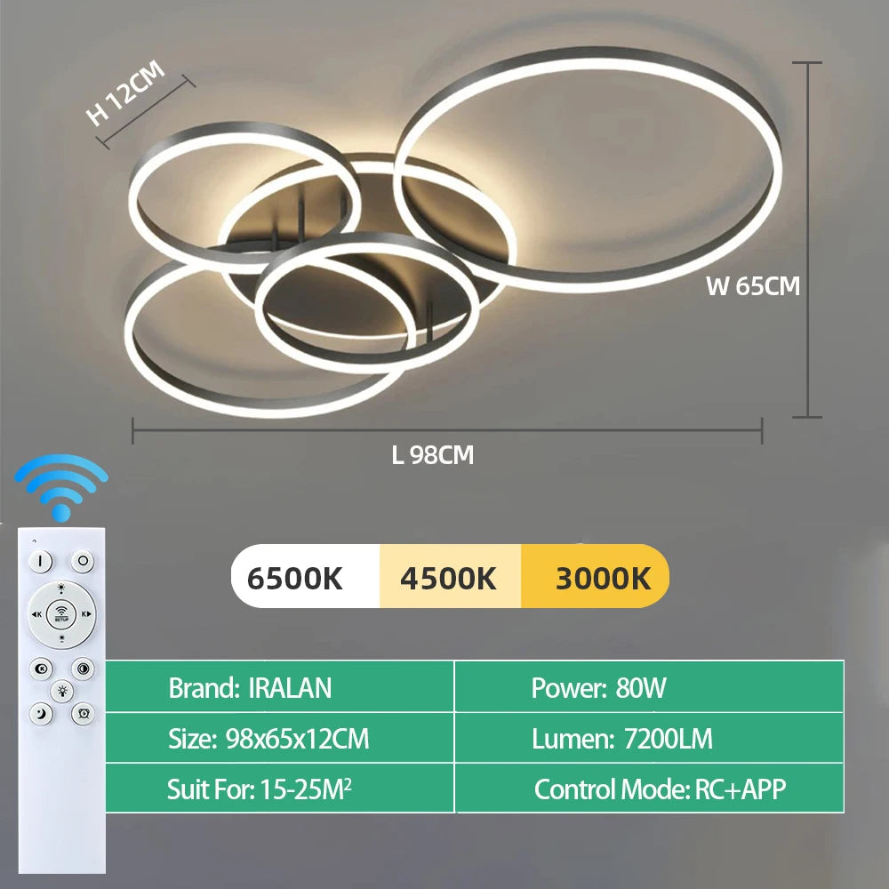 Modern LED Circle Ring Chandelier – Minimalist Ceiling Light for Living Room, Bedroom, Study & Office