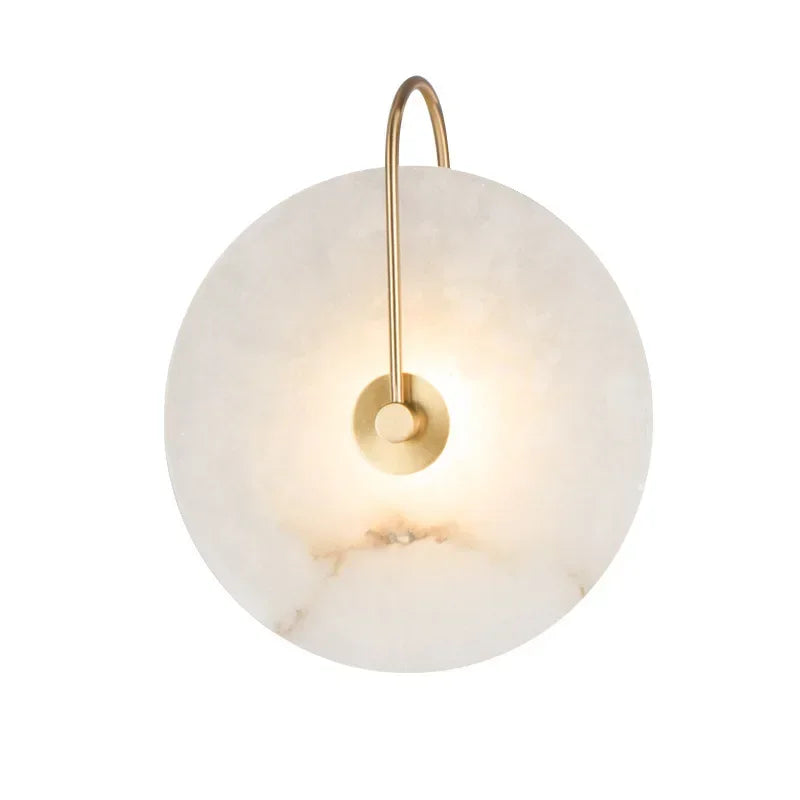 Nordic Marble Moon LED Wall Sconce – Modern Iron and Artificial Marble Bedside Lamp for Bedrooms, Living Rooms, and Hotel Interiors