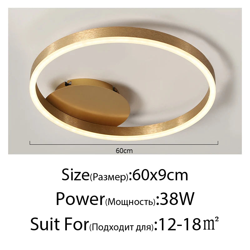 Household Gold LED Chandeliers – Modern 3-Circle Metal Ceiling Light for Living Room, Bedroom & Dining Room