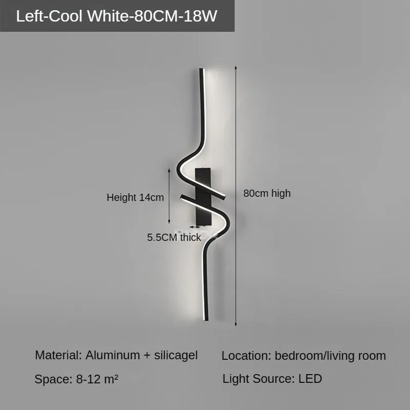 Modern Minimalist LED Strip Wall Light – Slim Aluminum Sconce for Bedroom, Living Room Lamp; TV Background Walls