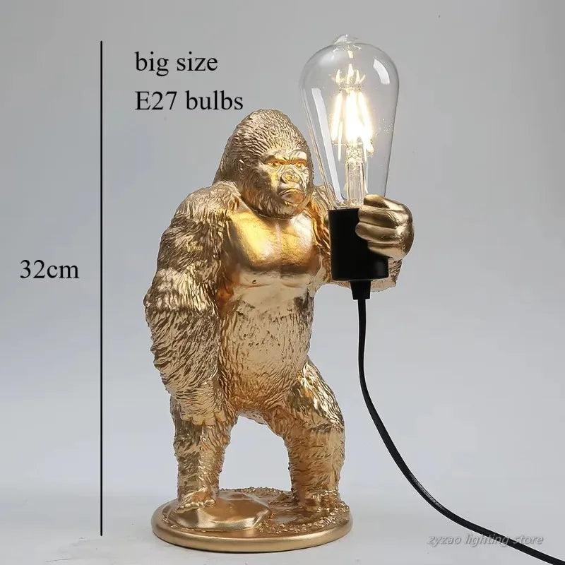 King Kong Gorilla Animal Floor Lamp – Creative Resin Table Light for Bedroom and Home Décor