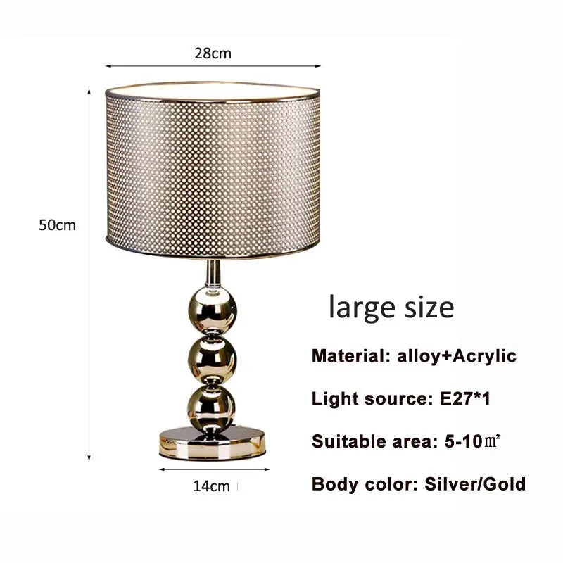 Large Modern Creative Table Lamp – Simple Silver, Gold, Black Bedside and Living Room Desk Light