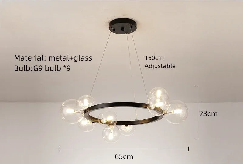 Simple Modern Chandelier – Clear Glass Ball LED Hanging Lamp for Living Room, Dining Room & Bedroom