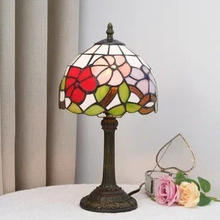 Stained Glass Tiffany Style Table Lamp – Antique Green Reading Light for Bedroom, Living Room, and Office Decor