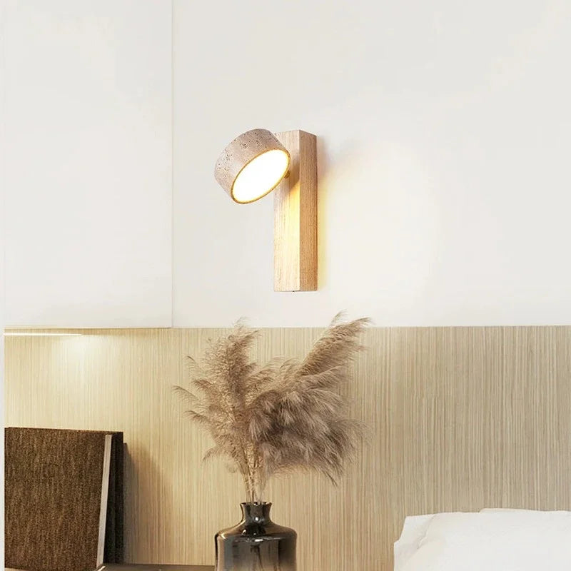 Applique murale LED de style japonais, en pierre crème, avec interrupteur à tirette, idéale pour la chambre ou le bureau.